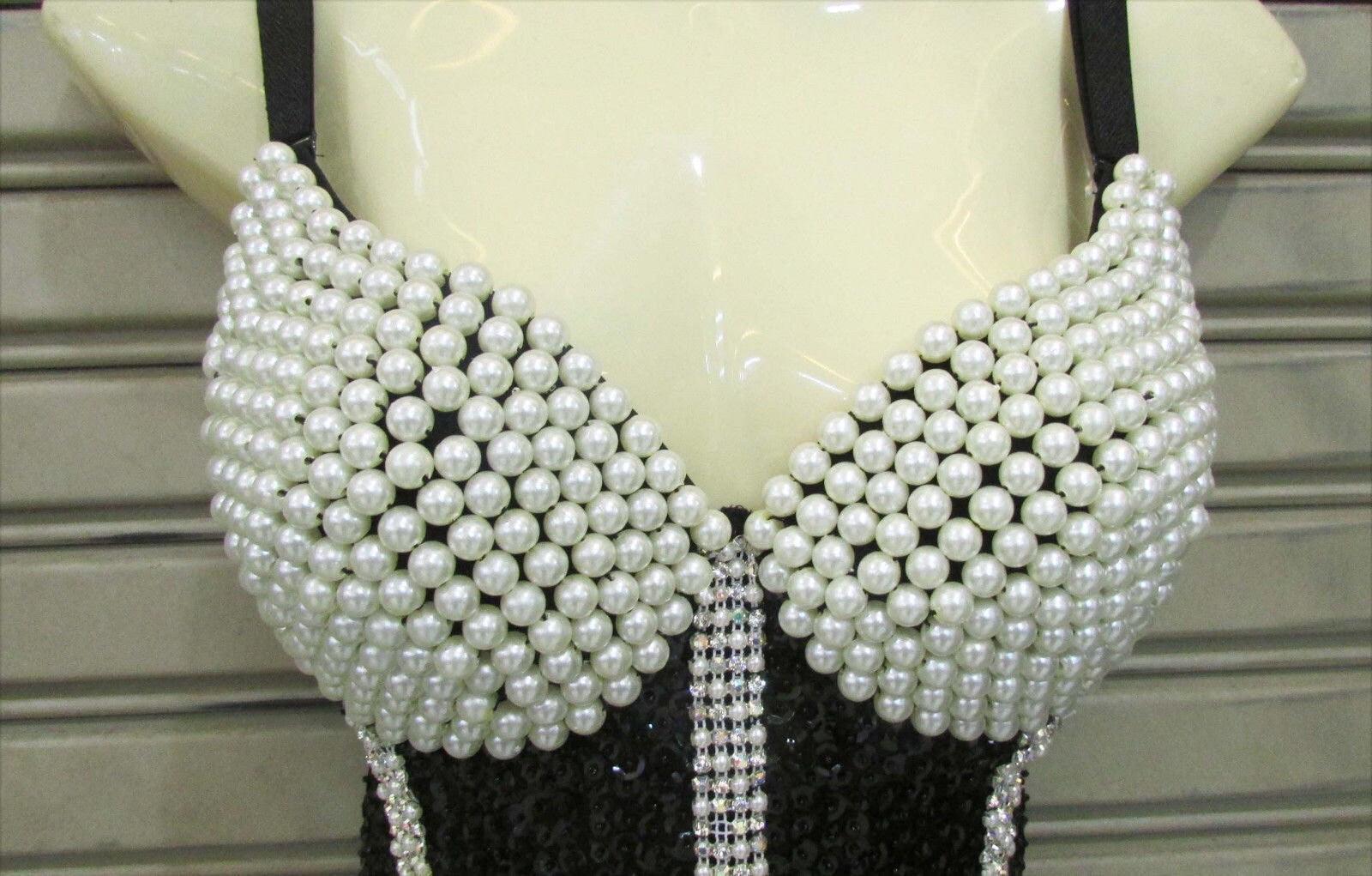 Da neena l041 black pearl queen crystal burlesque leotard bodysuit xs-xl