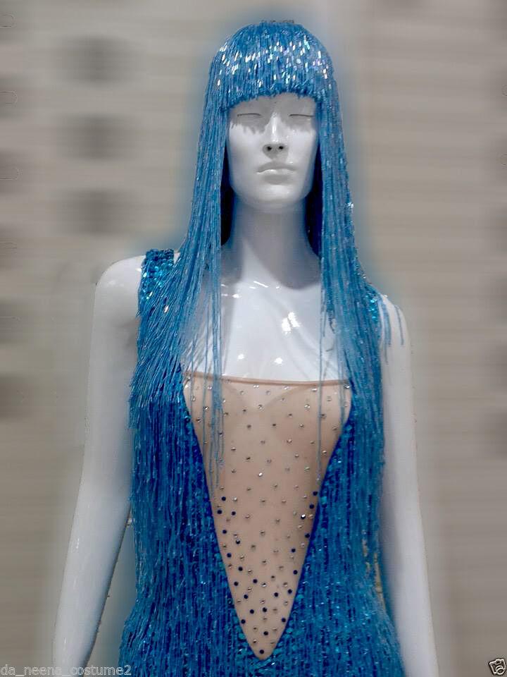 Daneena m535z cher vegas burlesque bugle beaded leotard bodysuit with wig xs-xl