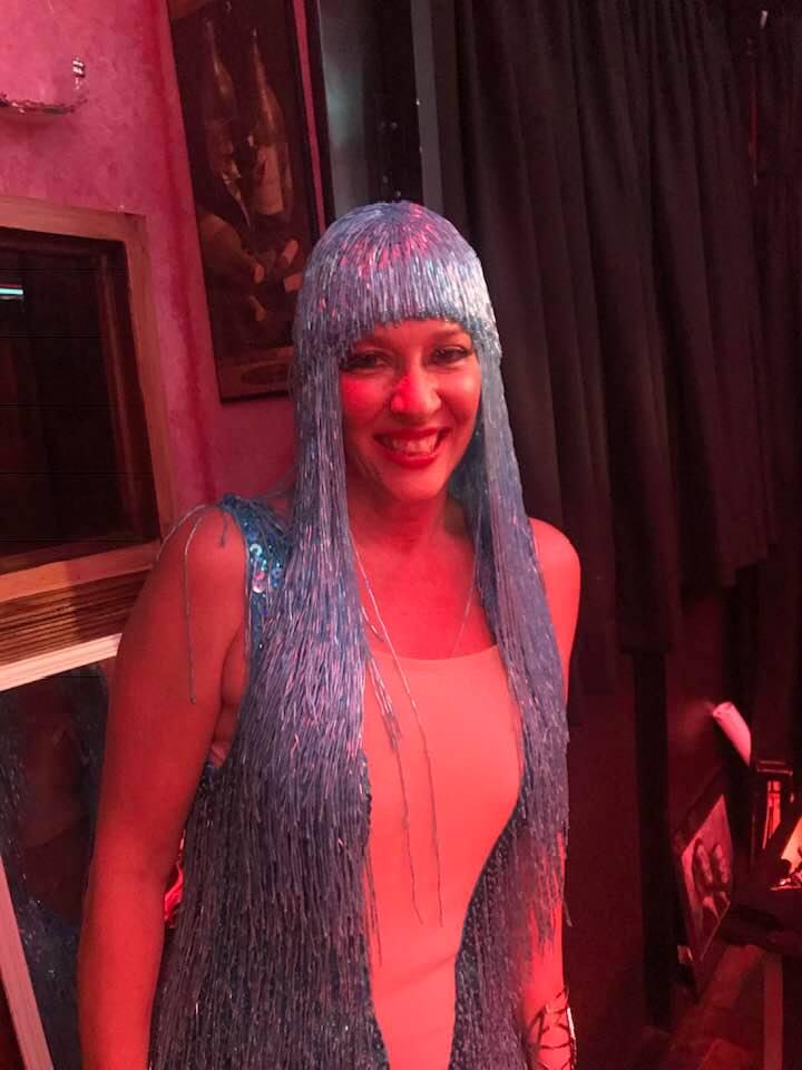 Daneena m535z cher vegas burlesque bugle beaded leotard bodysuit with wig xs-xl