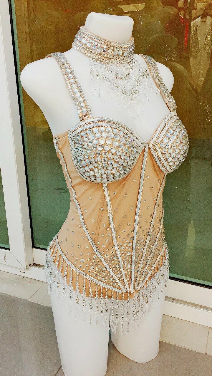 Da neena l868 star lady showgirl burlesque crystal nude leotard bodysuit xs-xl