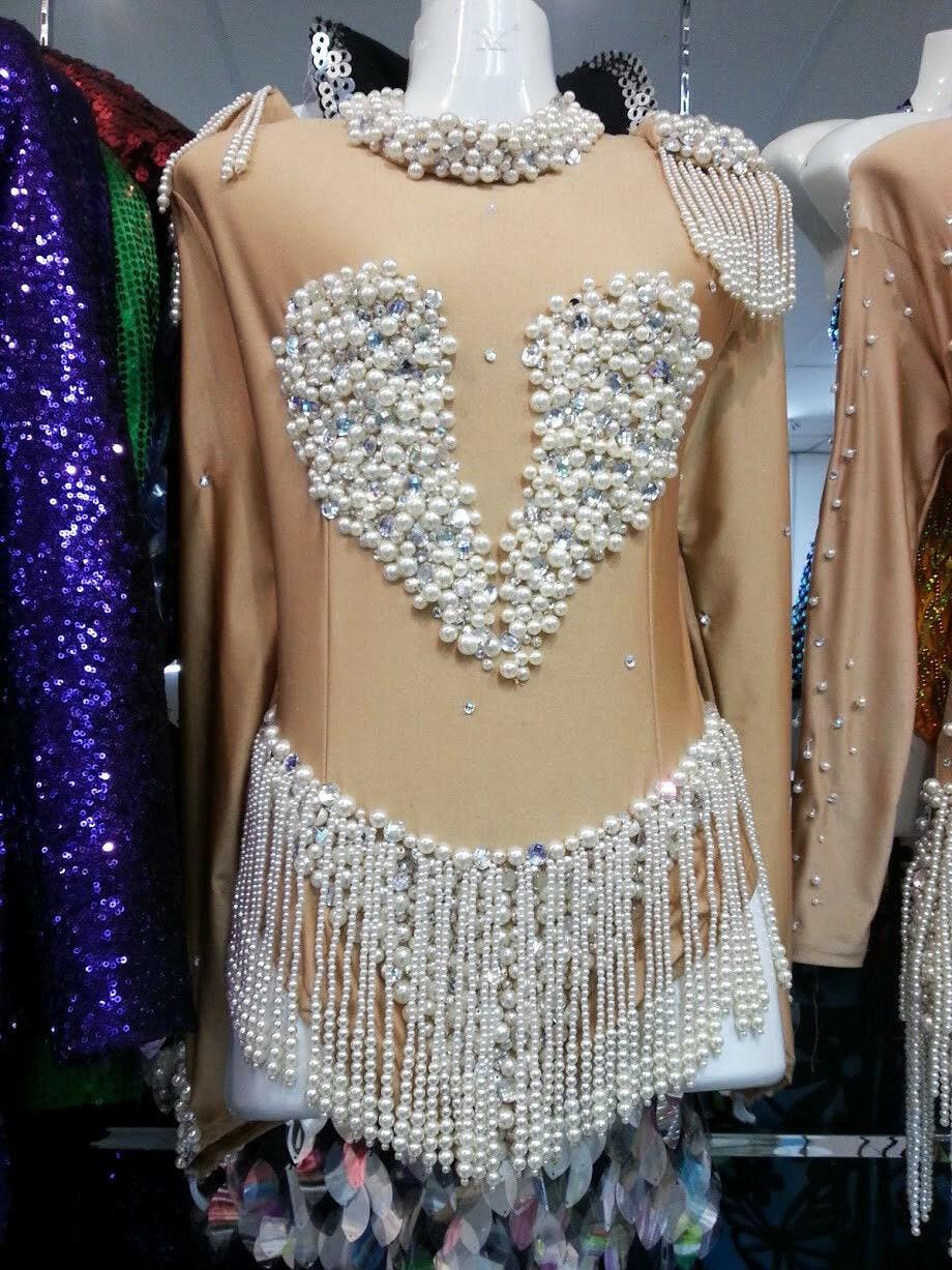 Da neena m772 pearl angel showgirl dance crystal stage bustle bodysuit xs-xl