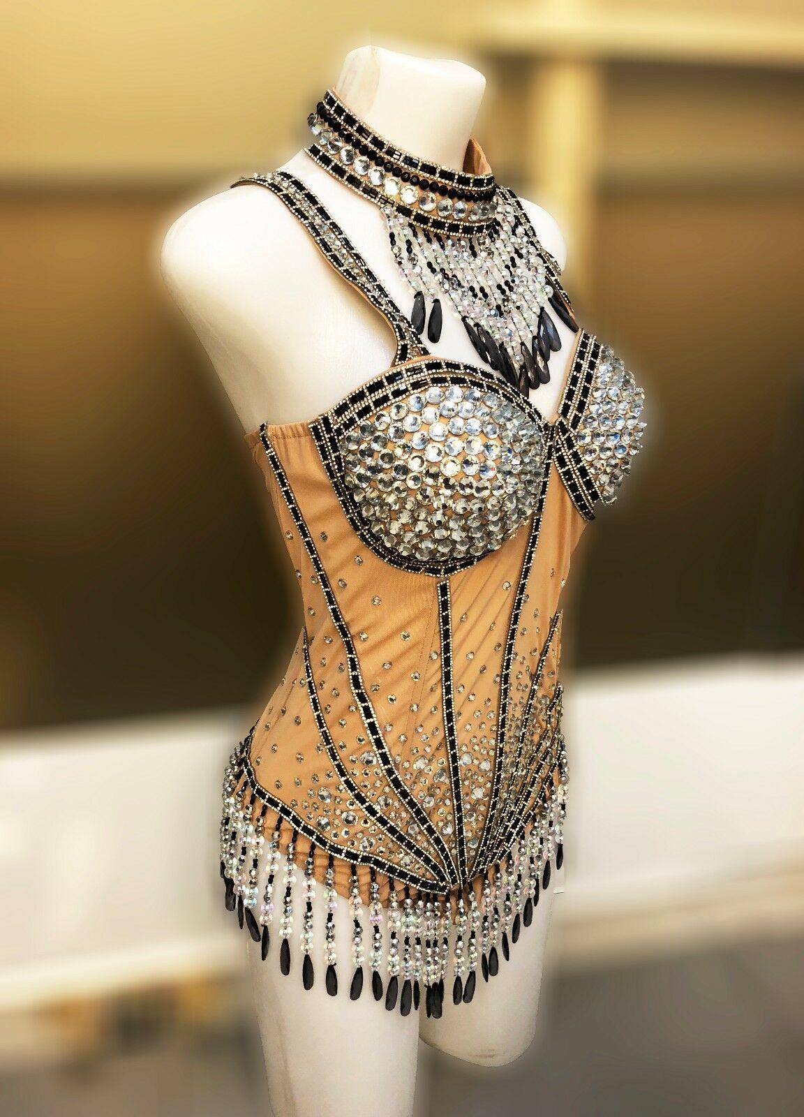 Da neena l868 star lady showgirl burlesque crystal nude leotard bodysuit xs-xl