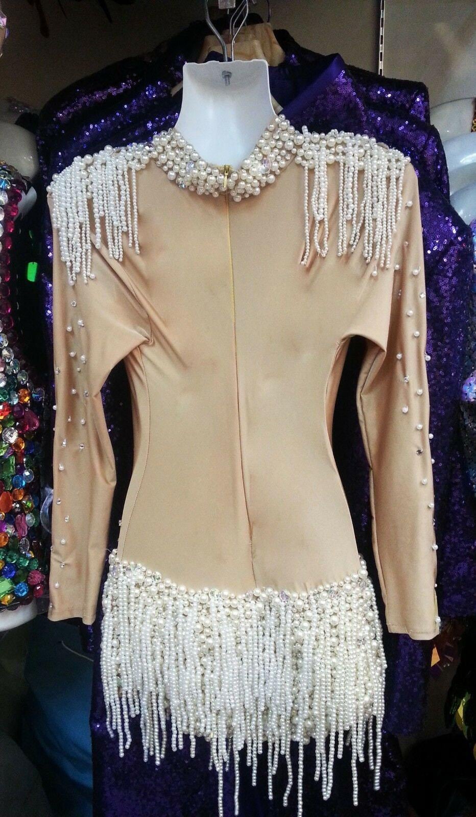 Da neena m772 pearl angel showgirl dance crystal stage bustle bodysuit xs-xl