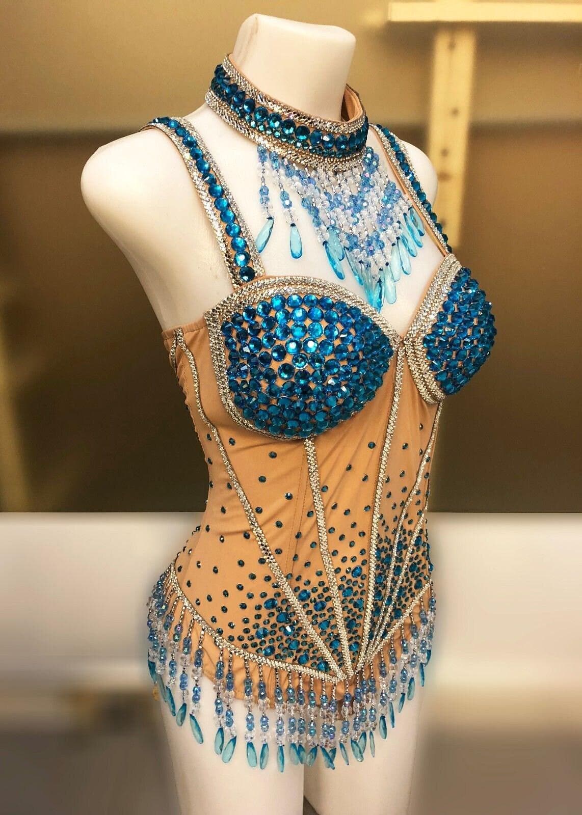 Da neena l868 star lady showgirl burlesque crystal nude leotard bodysuit xs-xl