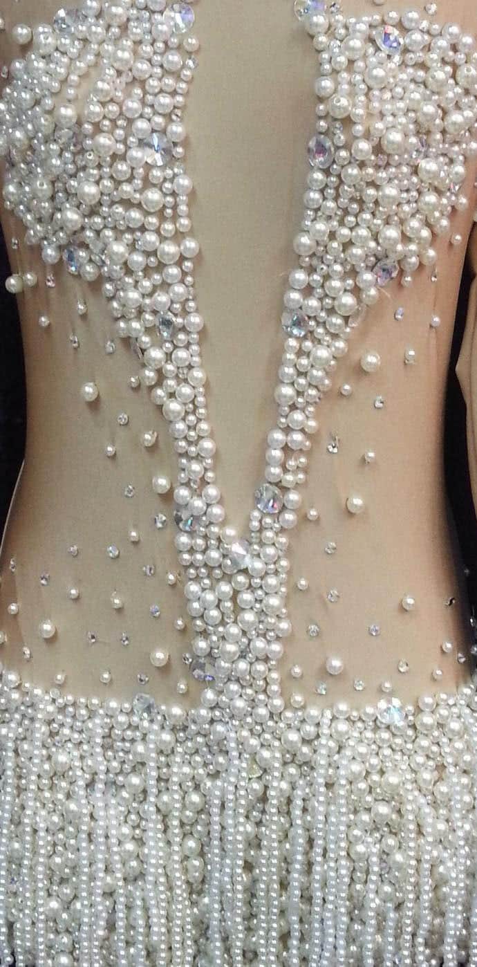 Da neena m772 pearl angel showgirl dance crystal stage bustle bodysuit xs-xl