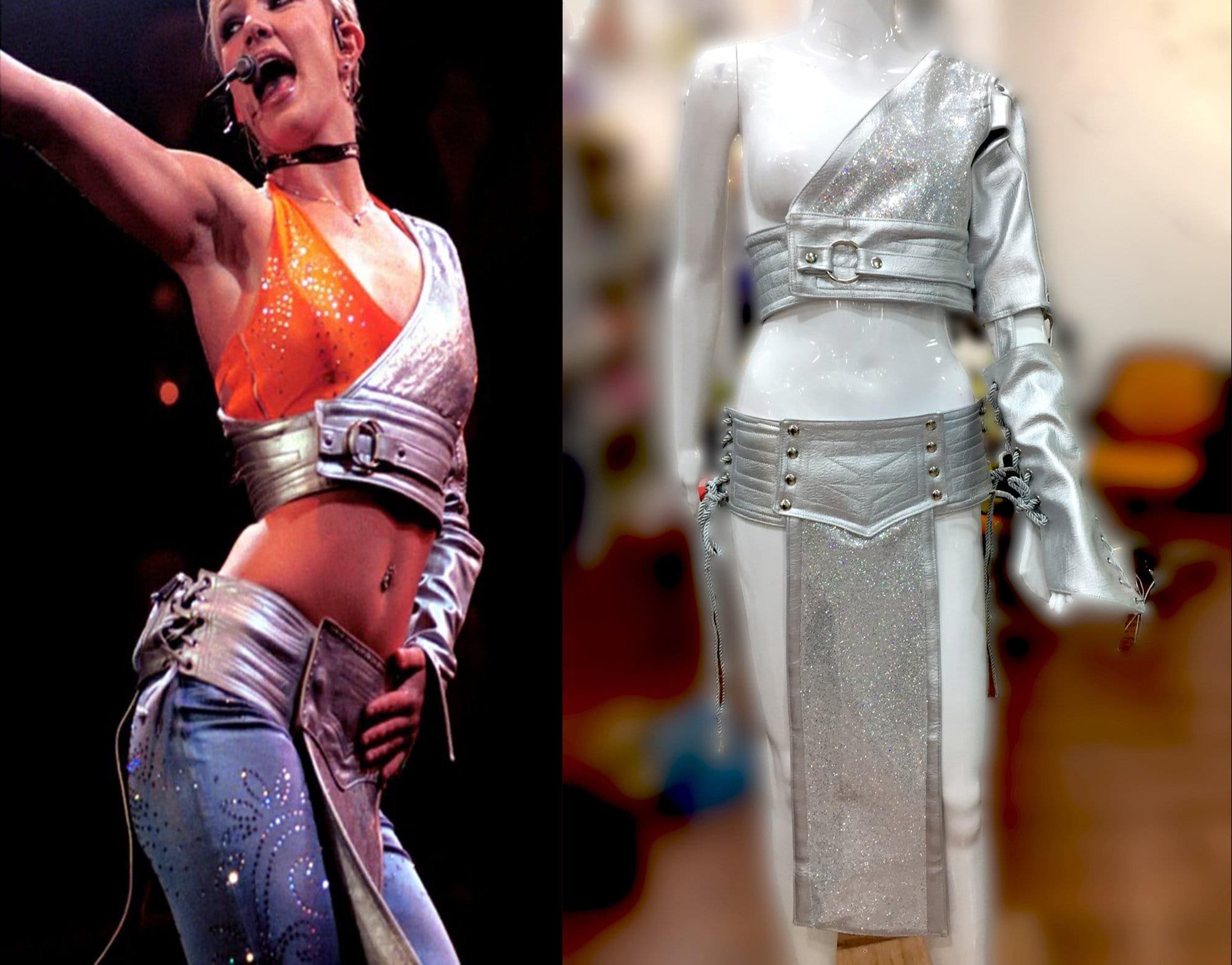 Daneena t967a britney spears princess of pop pageant vegas showgirl leather jacket & belt xs-xl
