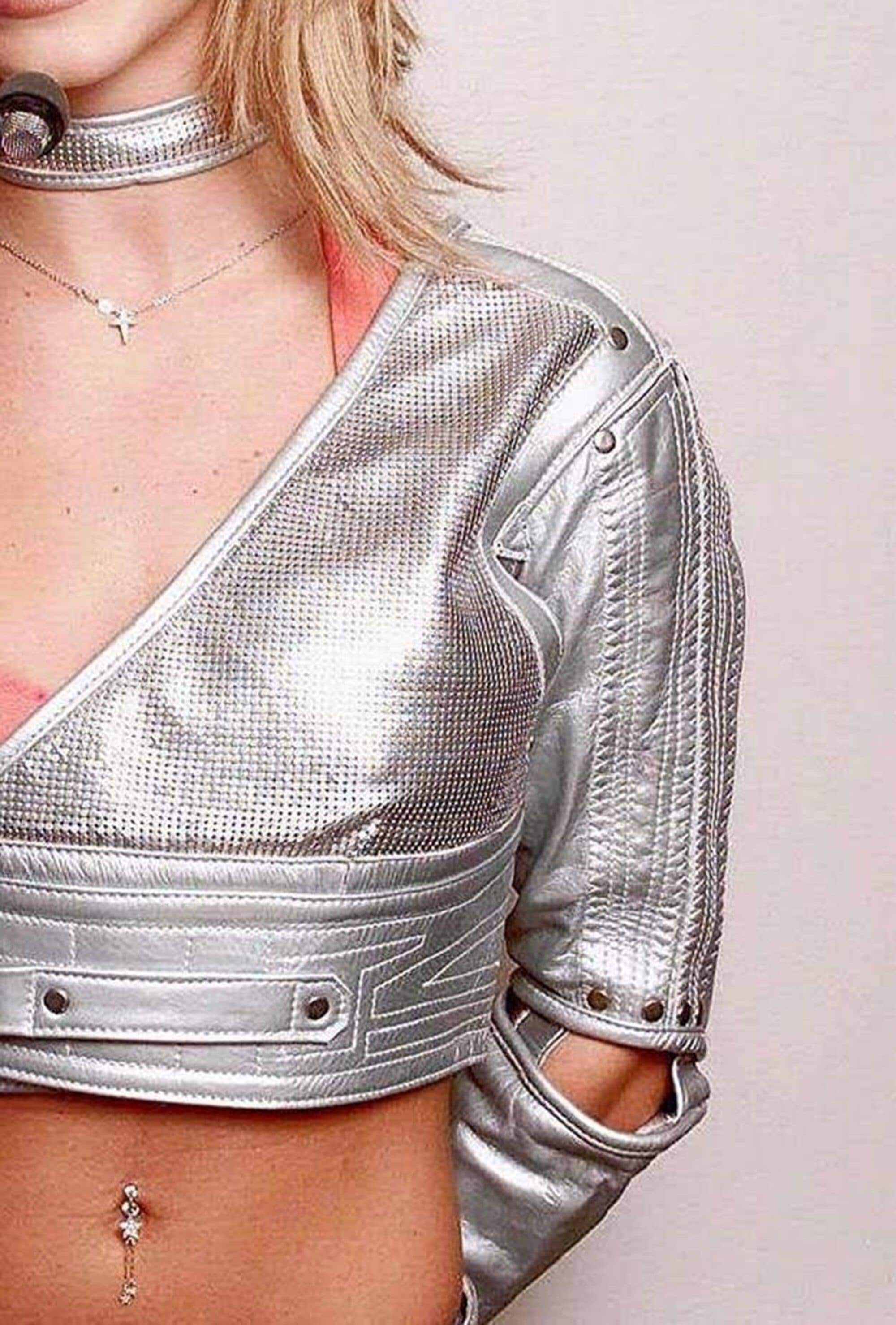 Daneena t967a britney spears princess of pop pageant vegas showgirl leather jacket & belt xs-xl