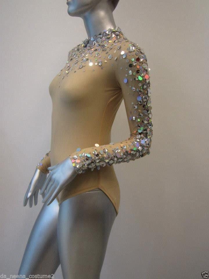 Da neena l0355 showgirl burlesque crystal nude leotard bodysuit xs-xl