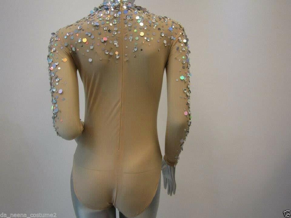 Da neena l0355 showgirl burlesque crystal nude leotard bodysuit xs-xl