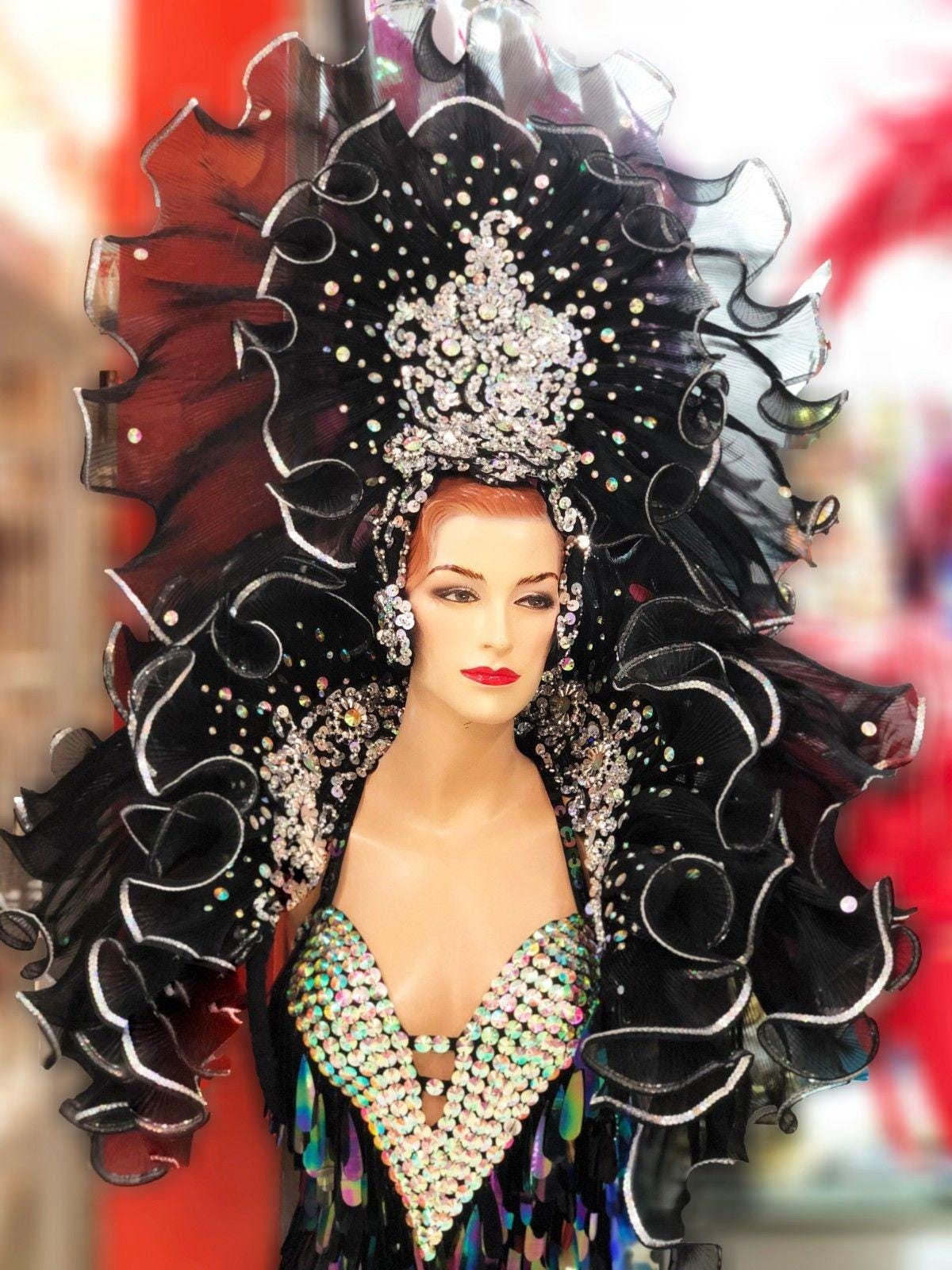 Da neena h910 waterfall ruffle organza showgirl backpiece shoulder piece headdress