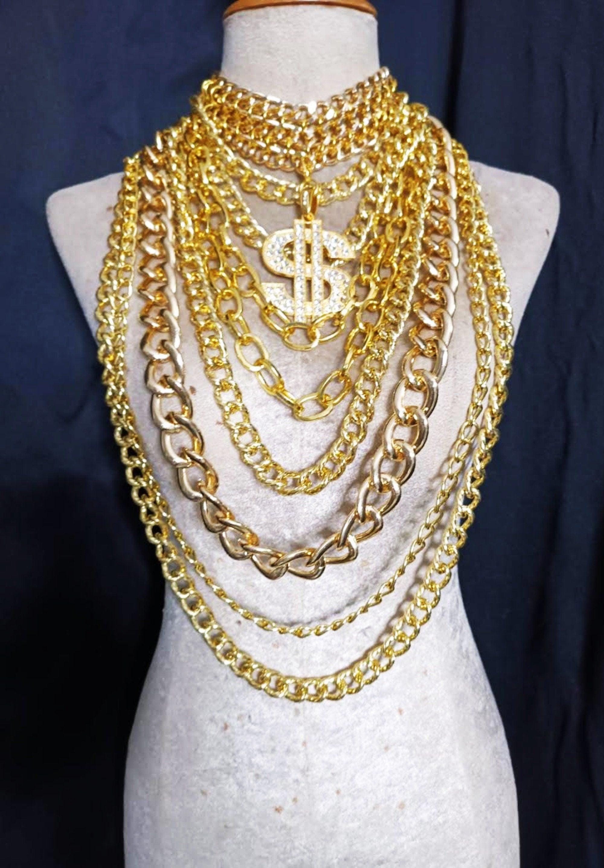 Da neena j018i dollar gold and silver loop chain roman pageant dance vegas necklace shoulder