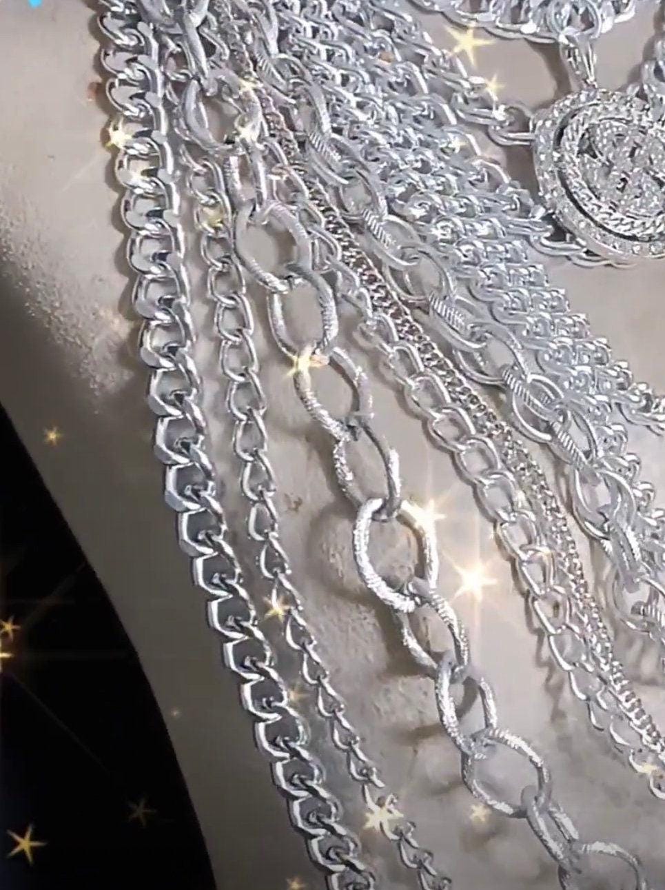 Da neena j018i dollar gold and silver loop chain roman pageant dance vegas necklace shoulder