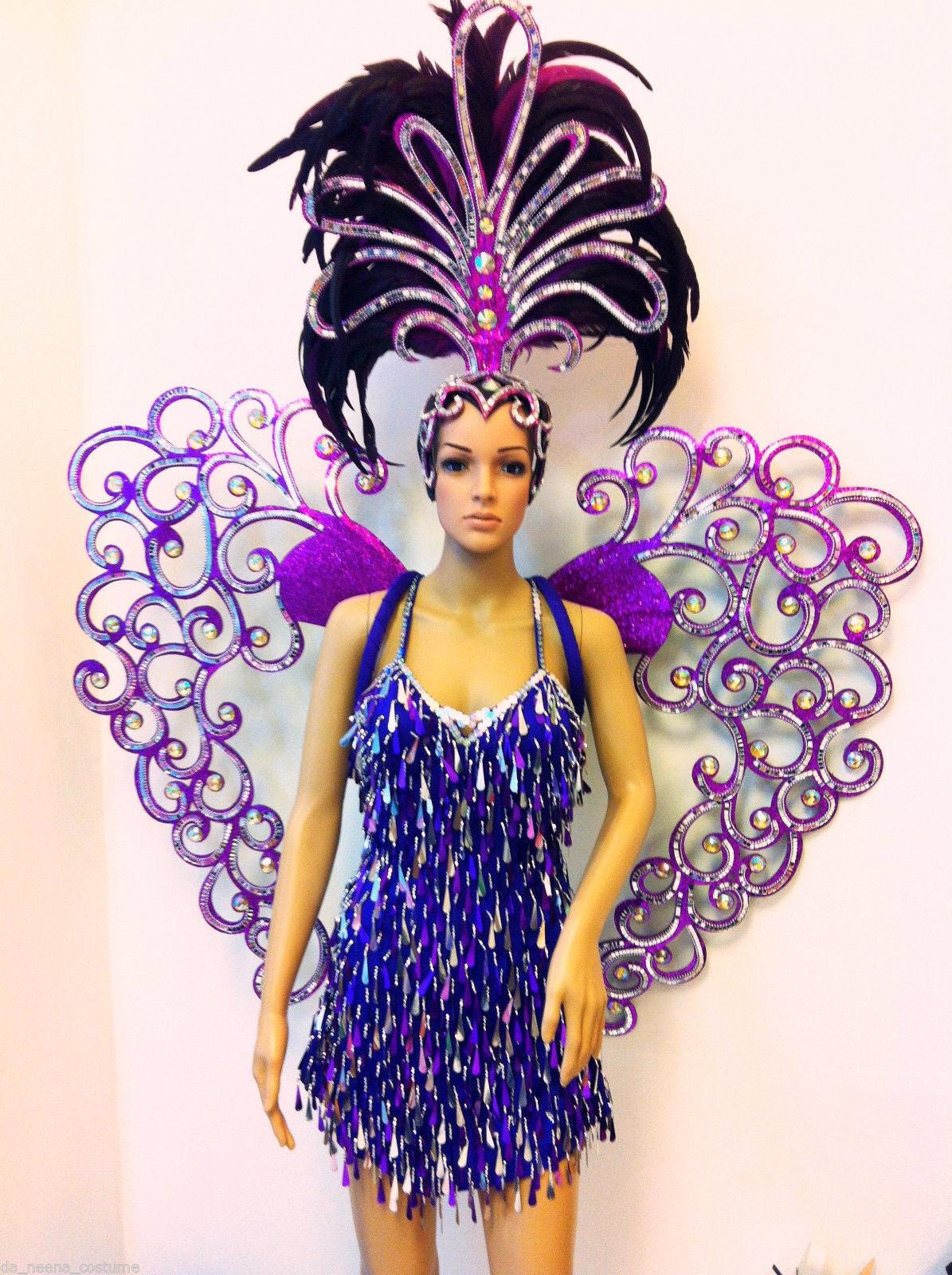 Da neena c043 vegas showgirl burlesque cabaret angel wings heart costume set