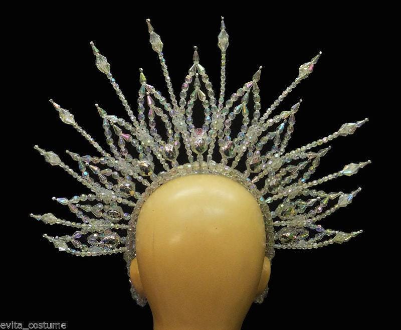 Da neena h020b showgirl vegas cabaret drag dance stage crystal headdress
