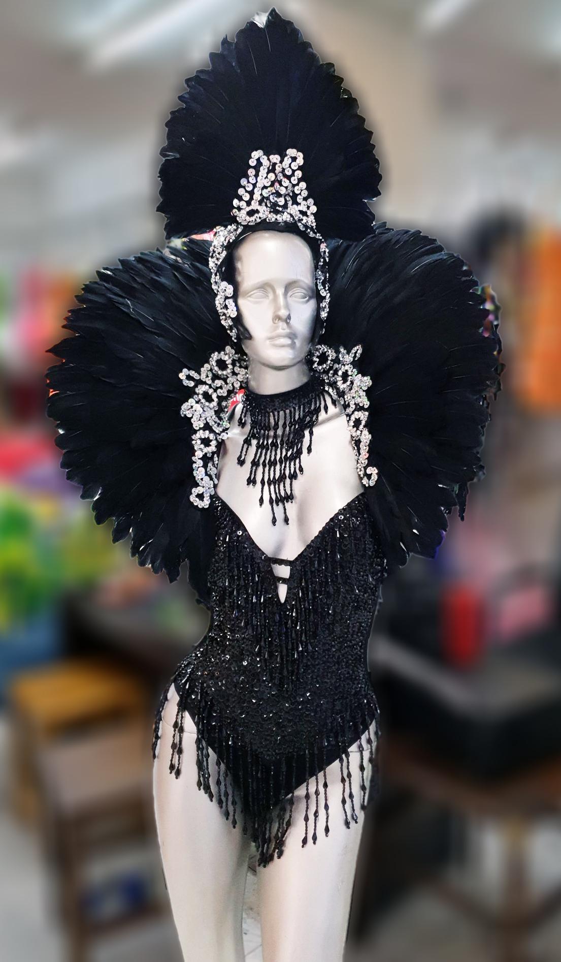 Da neena c727s glitter white black moulin rouge feather crystal dance shoulder headdress backpack