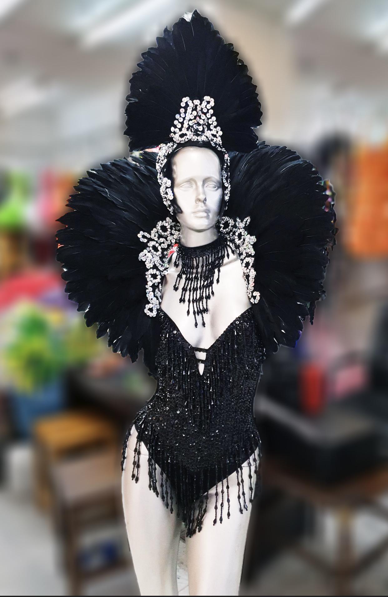 Da neena c727s glitter white black moulin rouge feather crystal dance shoulder headdress backpack