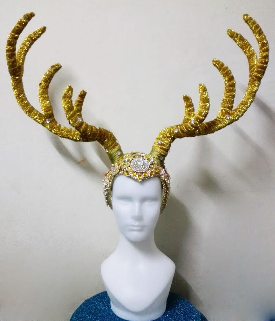 Da neena h620 gold deer prince princess crystal dance drag showgirl headdress