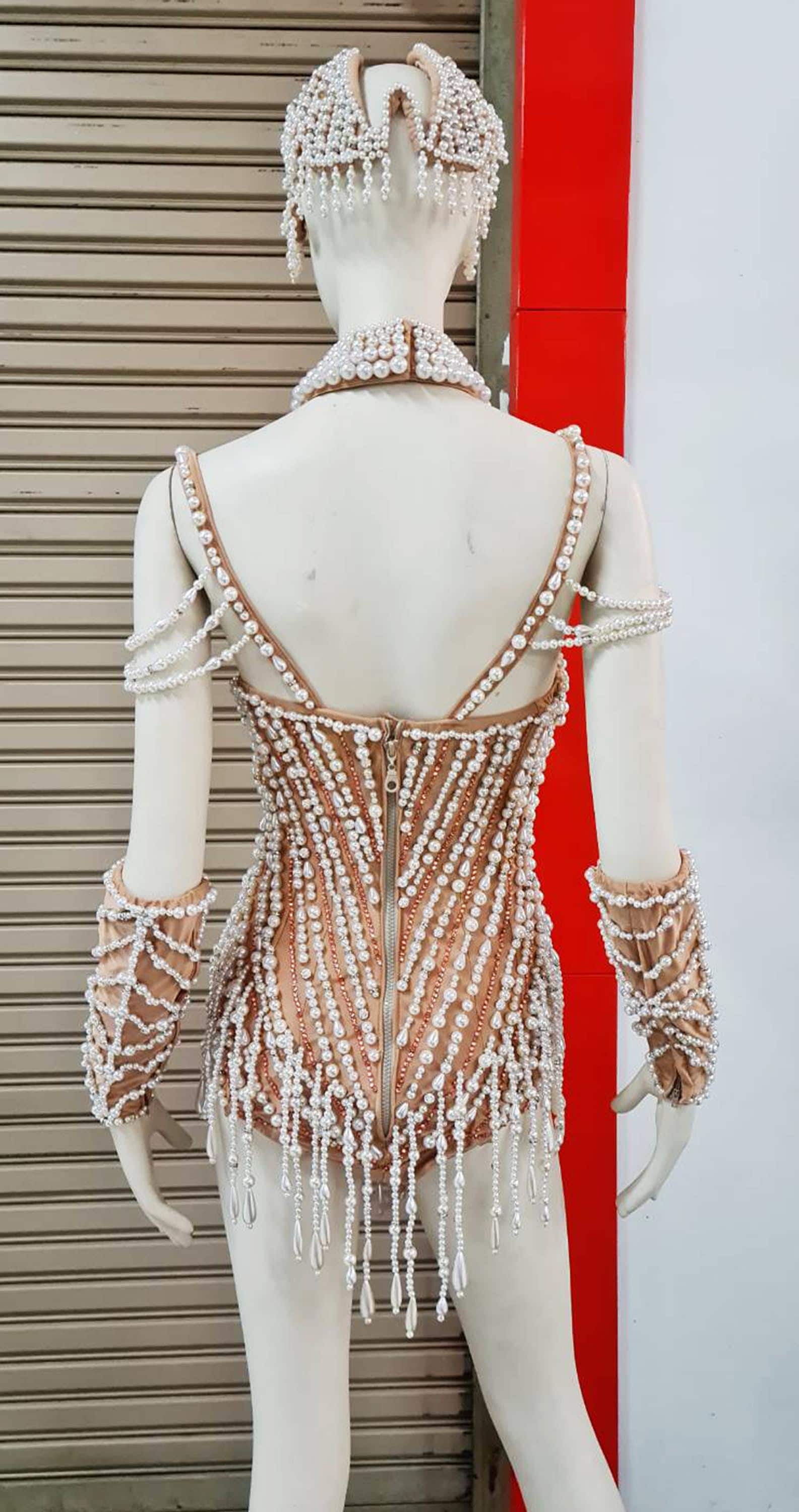 Da neena t1017 burlesque vegas christina aguilera costume pearl leotard xs-xl