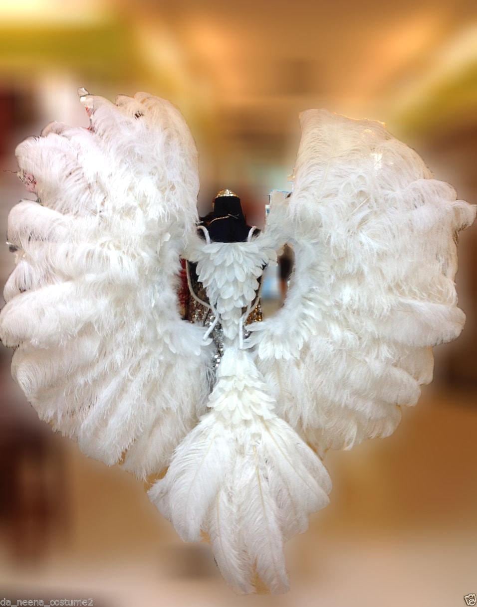 Da neena b043w gigantic white ostrich feather victoria secret angel wings with tail