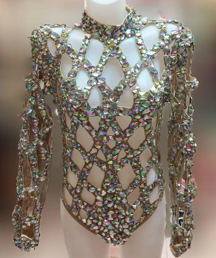Da neena m798 sunny angel showgirl dance crystal stage bustle bodysuit xs-xl