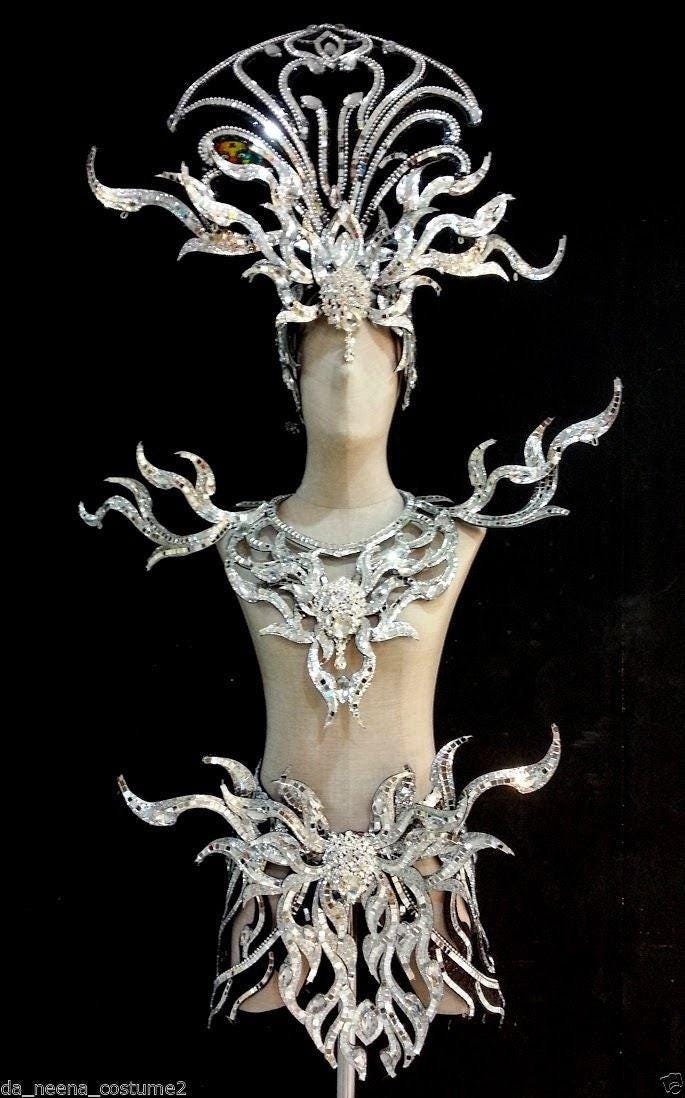 Da neena c117 asian warrior crystal showgirl samba headdress costume set