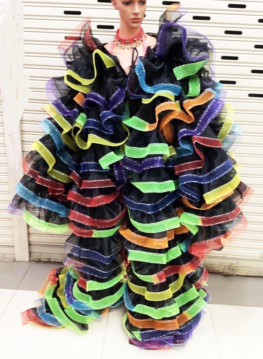 Da neena c004x organza drag gay pride parade prom seaweed  ruffle jacket coat