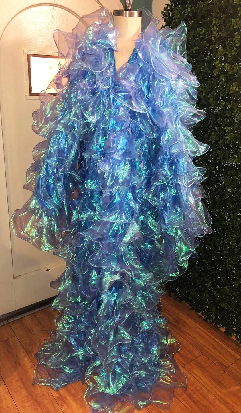 Da neena c004x organza drag gay pride parade prom seaweed  ruffle jacket coat