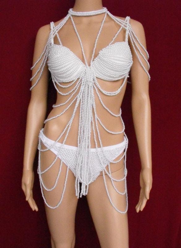 Da neena t007 burlesque christina aguilera costume pearl bra bikini choker xs-xl