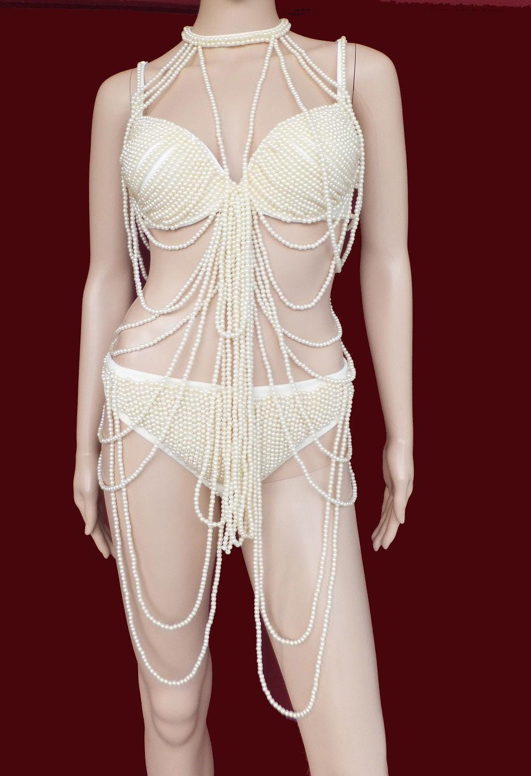 Da neena t007 burlesque christina aguilera costume pearl bra bikini choker xs-xl