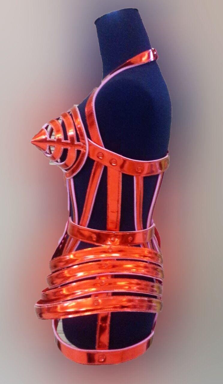 Daneena t0299 madonna gaga tribute cone bra pointy cage leather costume xs-xl