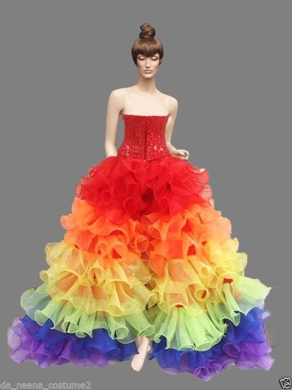 Da NeeNa RBCC Vegas Organza  Rainbow Gay Pride Ruffle Corset Skirt XS-XL