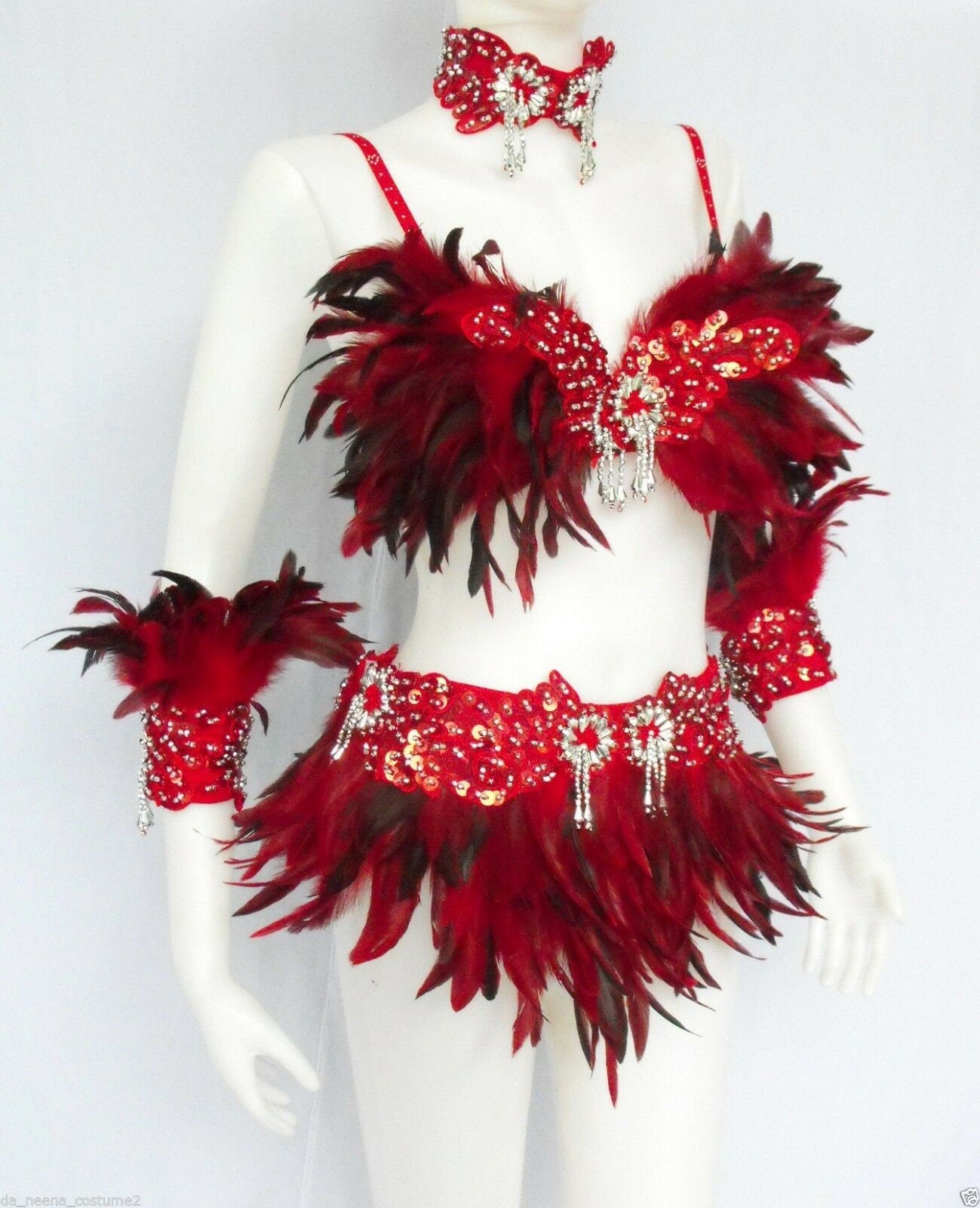 Evita Ftr Feather Dance Drag Bra Skirt Bra Belt Samba Dress Costume Set Xs-xl