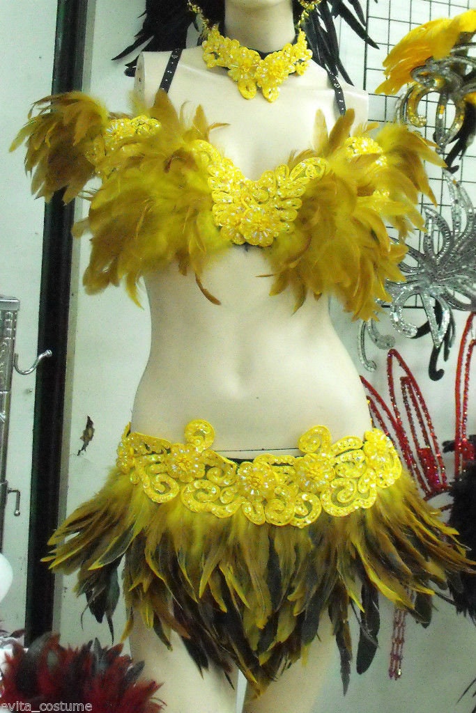 Evita Ftr Feather Dance Drag Bra Skirt Bra Belt Samba Dress Costume Set Xs-xl