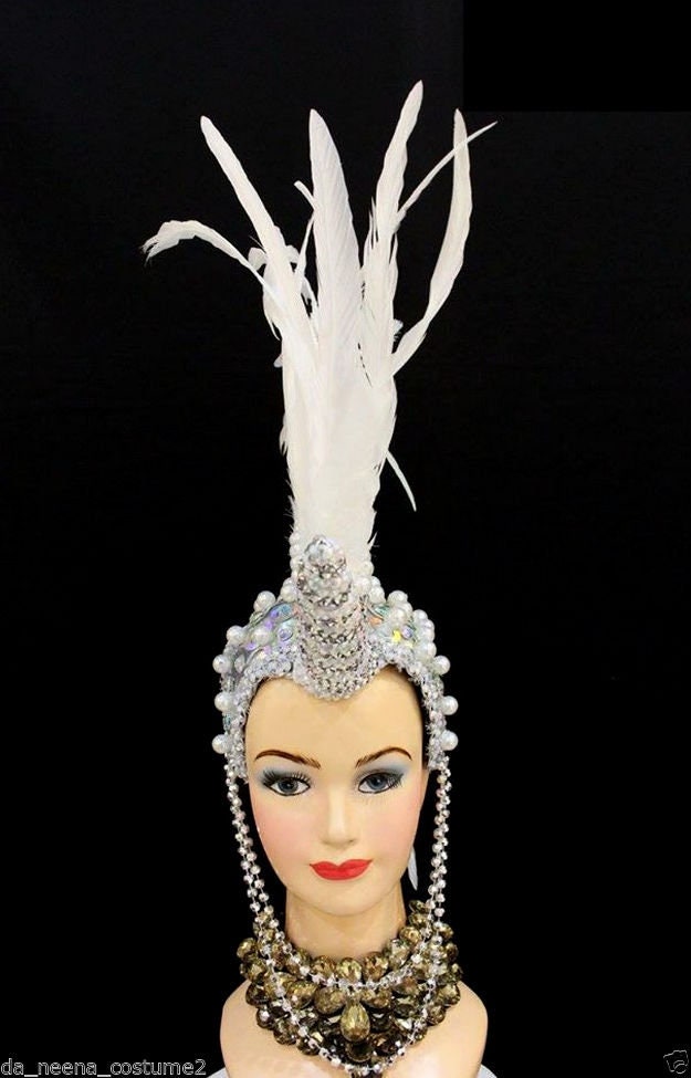 Da NeeNa H562 Mohawk Horn Drag Dress Cabaret Showgirl White Unicorn Headdress