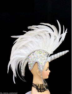 Da NeeNa H562 Mohawk Horn Drag Dress Cabaret Showgirl White Unicorn Headdress