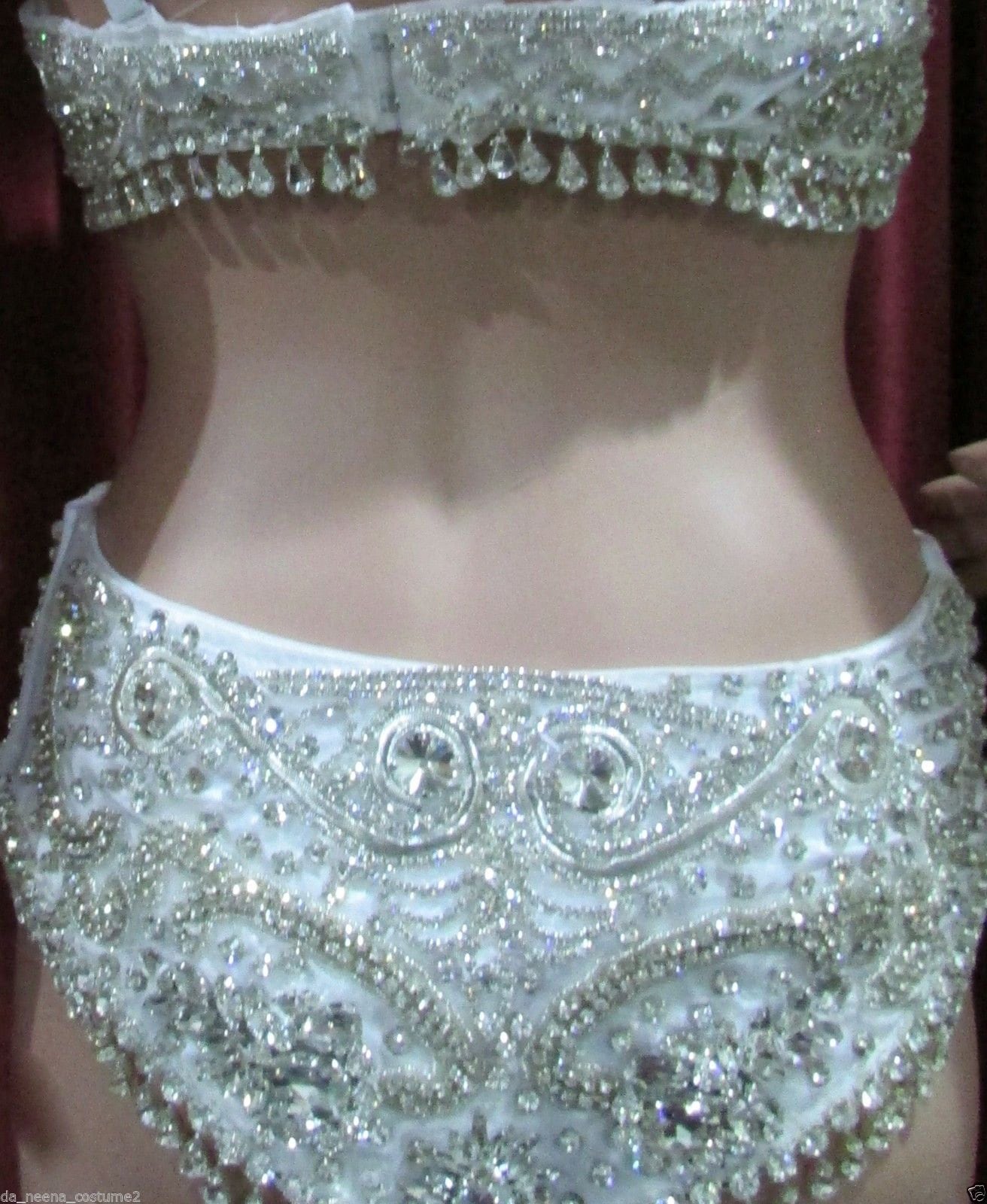 Da NeeNa T022 White Glitter Crystal Princess Vegas Bra Skirt Costume XS-XL