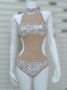 DaNeeNa M561 Cute Crystal Cher Vegas Burlesque Bugle Leotard Bodysuit XS-XL