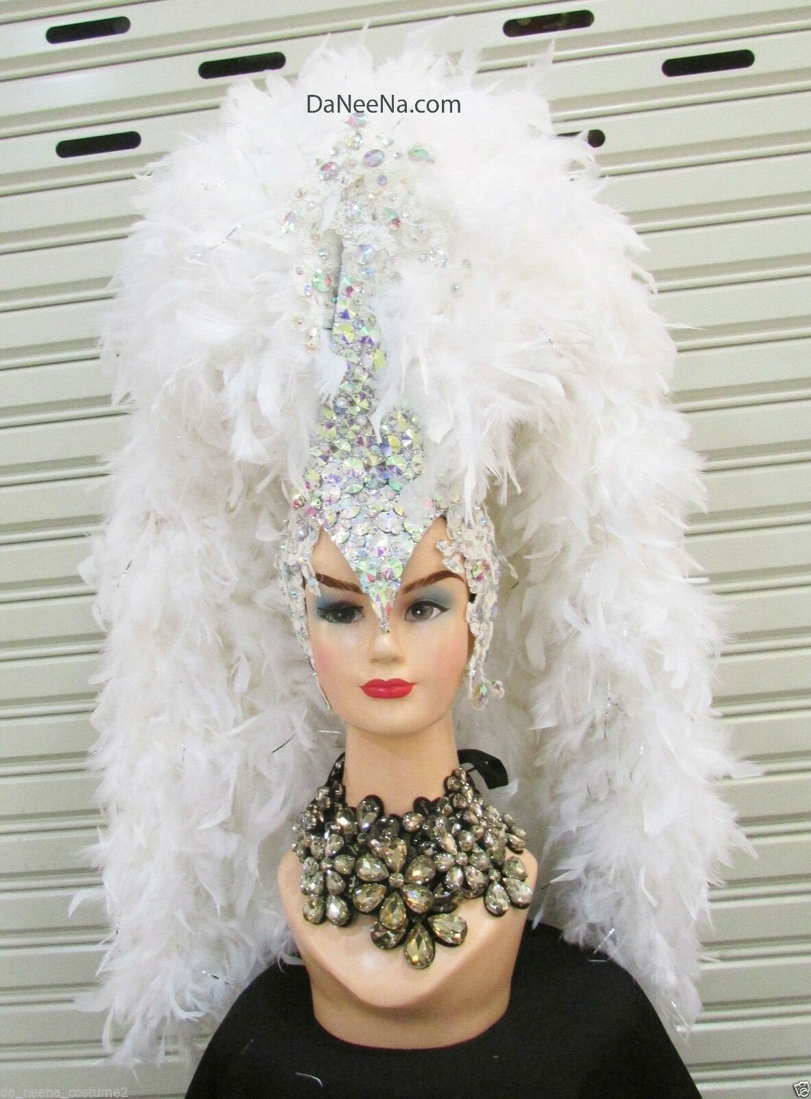 DaNeeNa H200 White Thunderbolt Queen Crystal Feather Showgirl pageant Headdress