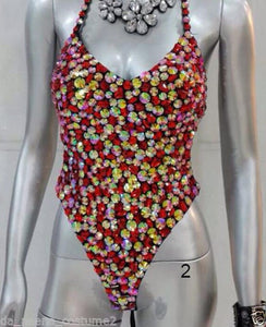 Da NeeNa L035C Showgirl Burlesque Crystal Sequin Leotard Bodysuit XS-XL