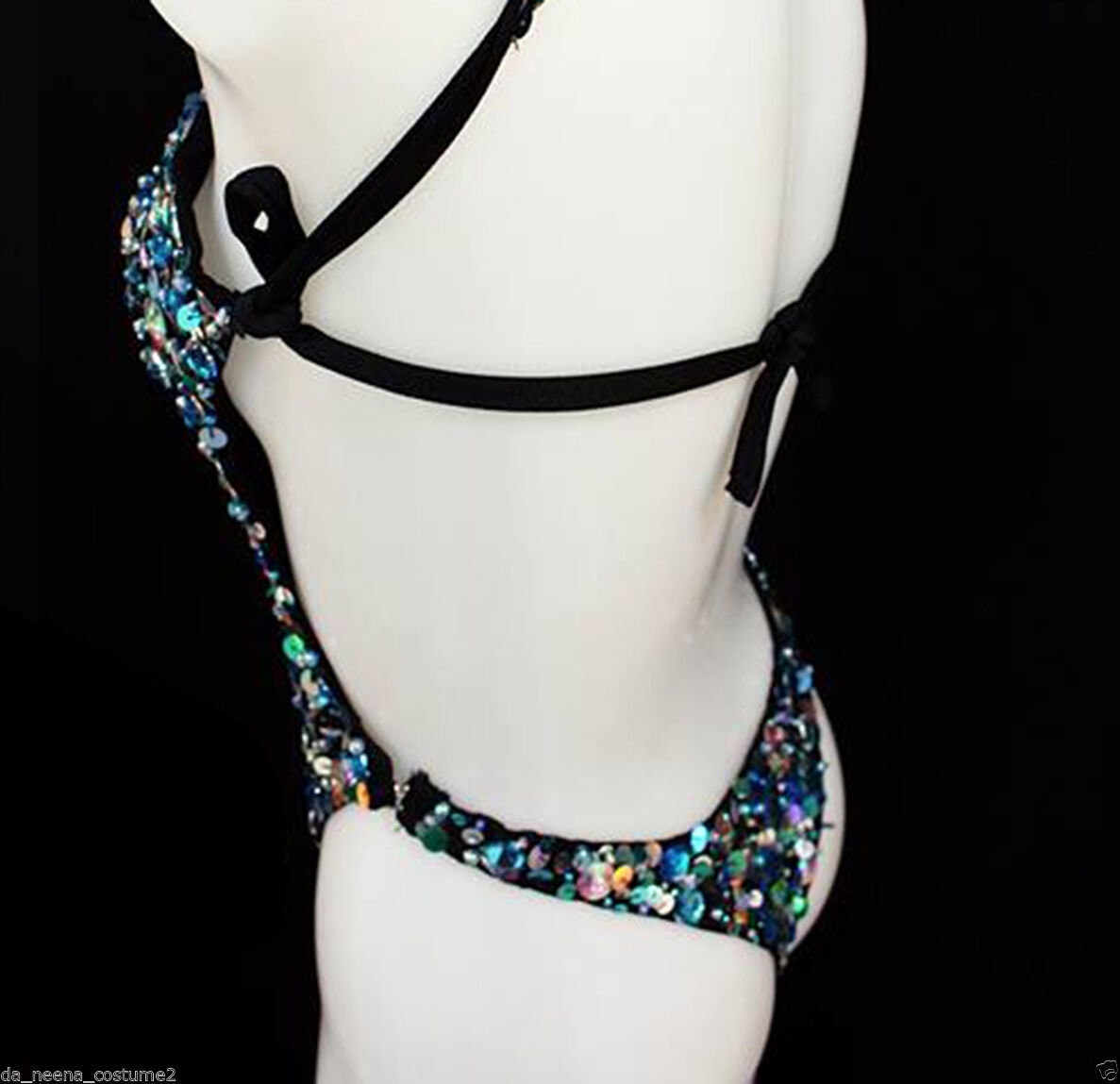 Da NeeNa L035C Showgirl Burlesque Crystal Sequin Leotard Bodysuit XS-XL