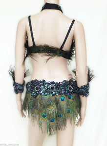 Da NeeNa FPC Showgirl Vegas Drag Queen Dance Bra Skirt Peacock Costume S-XL