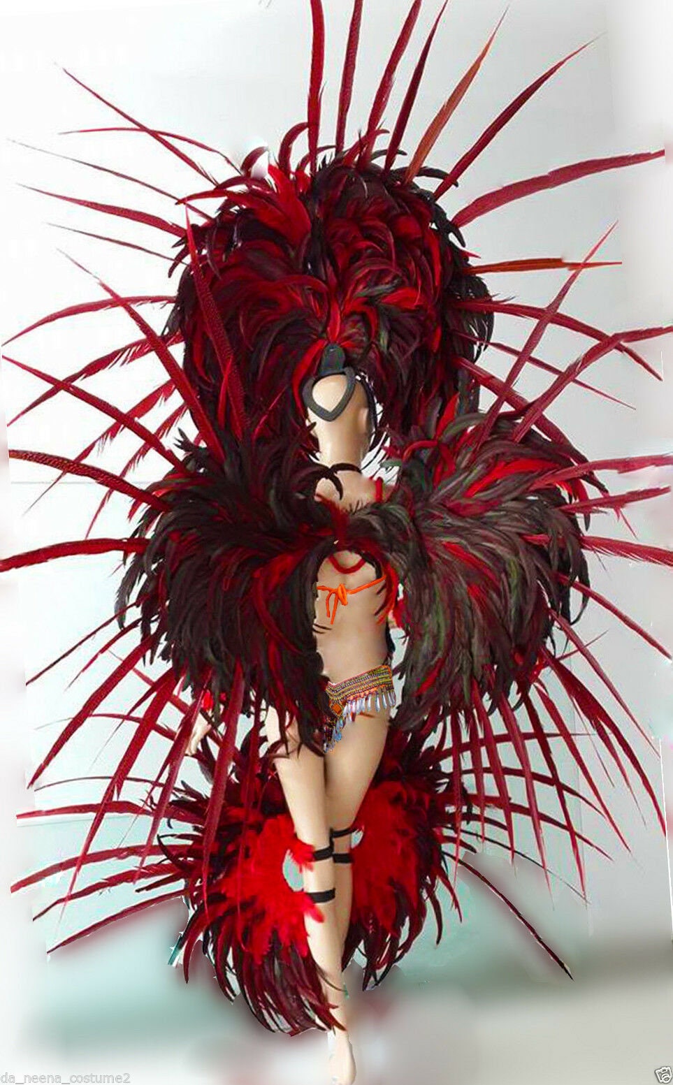 Da NeeNa C058C Showgirl Burlesque Orange Samba Headdress Shoulder Pieces Costume Set