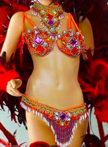 Da NeeNa C058C Showgirl Burlesque Orange Samba Headdress Shoulder Pieces Costume Set