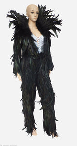 Da NeeNa JF Vegas Parade Woman Man Devil Black Feather Coat Jacket Pants XS-XL