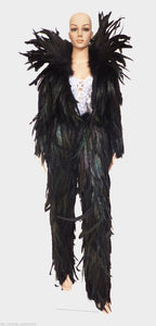 Da NeeNa JF Vegas Parade Woman Man Devil Black Feather Coat Jacket Pants XS-XL