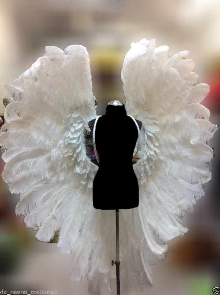 Da NeeNa B043W Gigantic White Ostrich Feather Victoria Secret Angel Wings with Tail