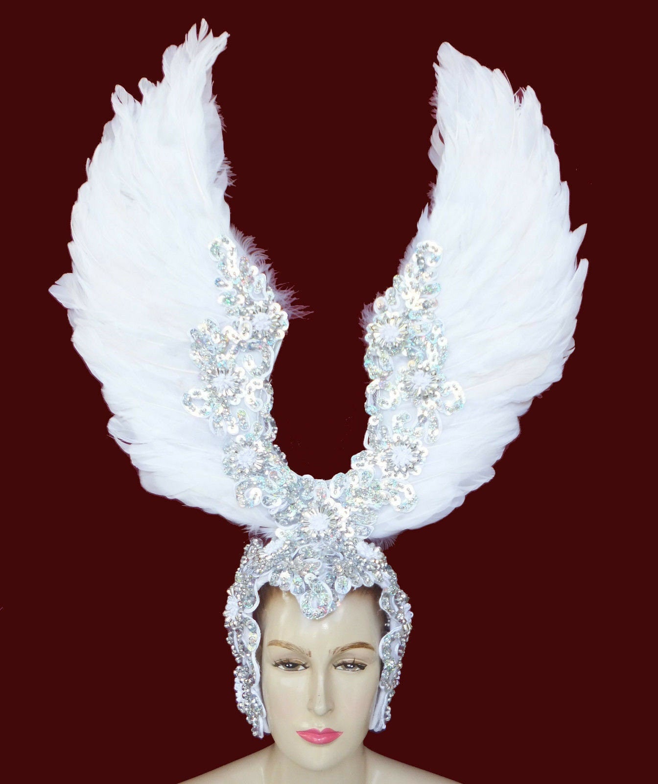 Da NeeNa H018 Vegas Showgirl Cabaret Drag White Angel Wing Hat Headdress