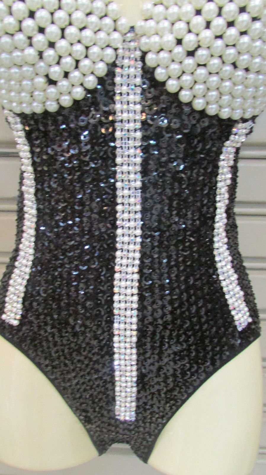 Da NeeNa L041 Black Pearl Queen Crystal Burlesque Leotard Bodysuit XS-XL