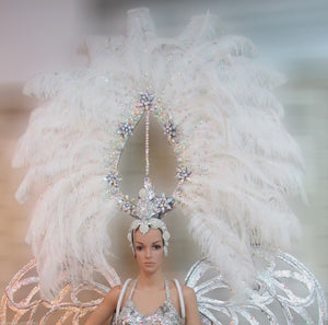 Da NeeNa H518 Grand White Angel Samba Showgirl Crystal Head Hat Headdress