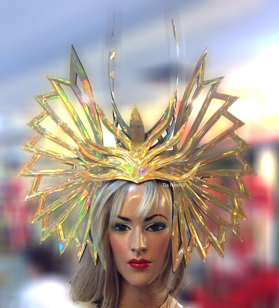 Da NeeNa H683 Gold Bushido Blood Angel Samba Showgirl Pageant Dance Headdress